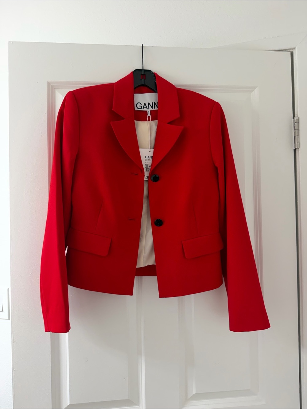 Ganni Bright Red Single-Breasted Blazer
